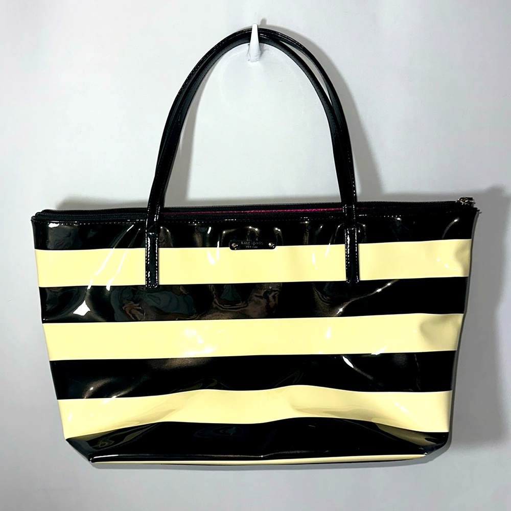 Kate Spade Patent Leather Tote Black and Cream